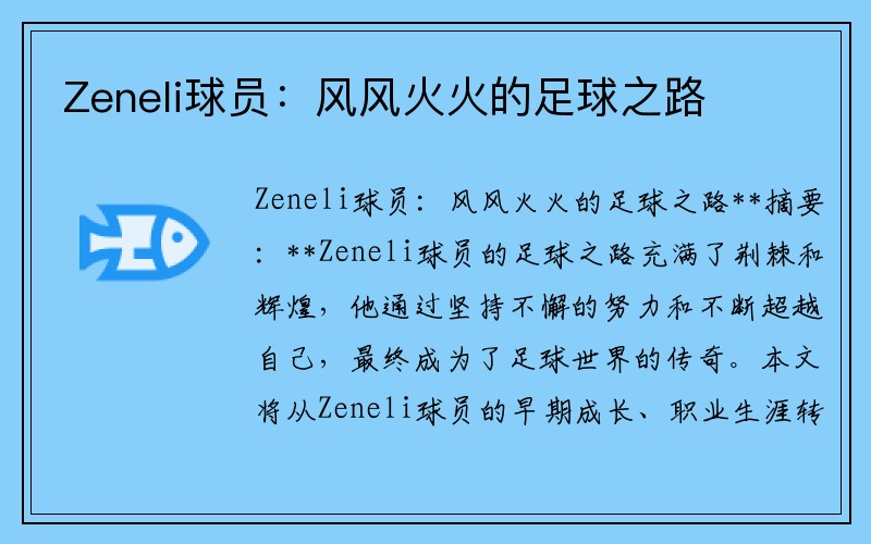 Zeneli球员：风风火火的足球之路